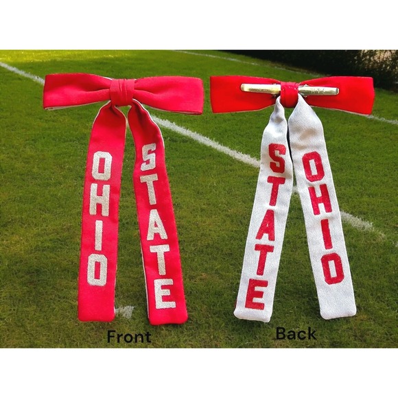 Vintage Wool OSU THEE Ohio State Buckeyes Clip Bowtie Long Ribbons - Picture 1 of 6